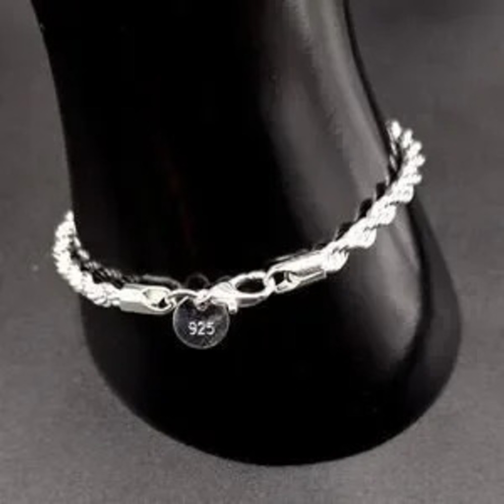 925 Sterling Silver Plated Diamond Cut Bracelet 4mm x 8 in. VTG Fashion Gift NEW